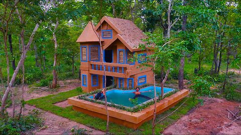 We Build And Creative Beautiful Tree Villa House And Swimming Pool On the ground