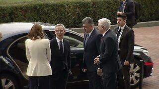 NATO Secretary General arrives at Palace of the Parliament for the meeting of NATO Foreign Ministers