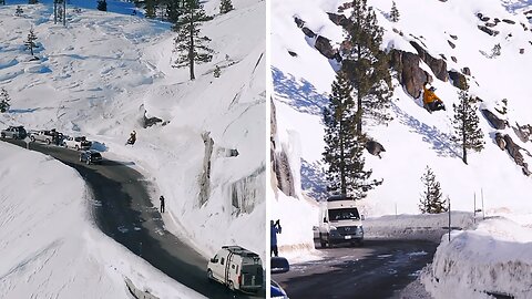 Epic Snowboarding Stunt Over Busy Road