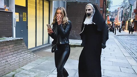 She has no Idea what's behind Her. Craziest Reactions. The Nun Prank