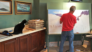 Sid the Cat critiques his Dad's Painting