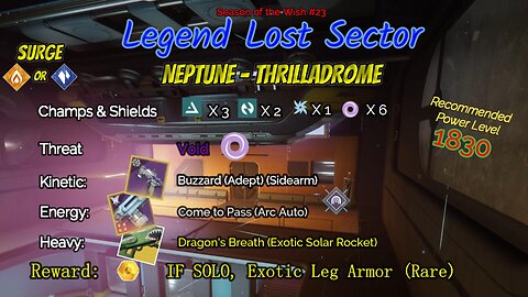 Destiny 2 Legend Lost Sector: Neptune - Thrilladrome on my Solar Warlock 12-15-23