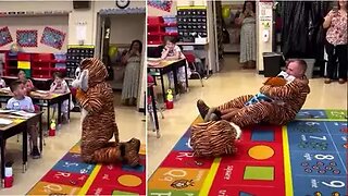Soldier Dresses as Mascot to Surprise Son on First Day of School
