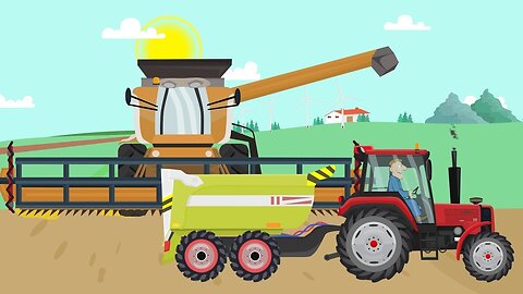 Combine Harvester and Tractor They work hard | Fairy tale about Farmers