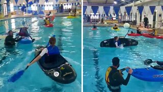 Woman has epic kayak fail during pool practice
