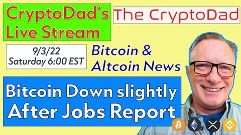 CryptoDad’s Live Q & A 6:00 PM EST Saturday 9-3-22 Bitcoin Down Slightly on Jobs Report