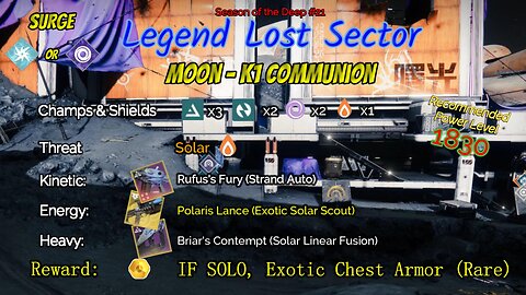 Destiny 2 Legend Lost Sector: Moon - K1 Communion on my Strand Warlock 7-9-23