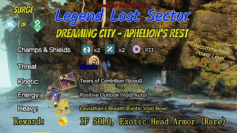 Destiny 2 Legend Lost Sector: Dreaming City - Aphelion's Rest on my Void Hunter 8-3-23