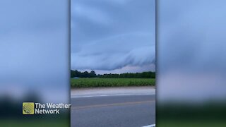 Clouds push across the horizon bringing stormy conditions