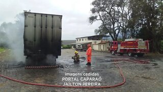 São João do Manhuaçu: incêndio em carreta no pátio de posto controlado pelos bombeiros