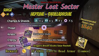 Destiny 2 Master Lost Sector: Neptune - Thrilladrome on my Arc Hunter 2-8-24