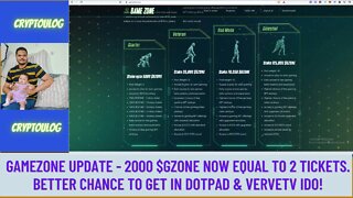 Gamezone Update - 2000 $GZONE Now Equal To 2 Tickets. Better Chance To Get In DOTPAD & VerveTV IDO!