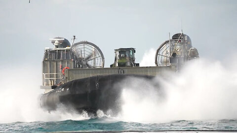 Marines and Sailors conduct LCAC ship to shore logistics exercise