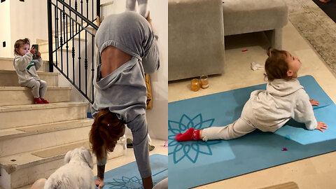 Mama & Adorable Two-year-old Daughter Love Doing Yoga