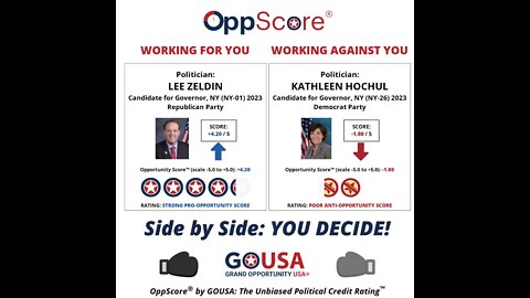 OppScore Side by Side: You Decide! Lee Zeldin (R) vs Kathy Hochul (D) for NY Governor