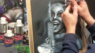 Custom Airbrushed fan art Harley Quinn Air Brush live painting