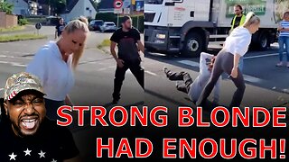 Strong Blonde Woman Drags WOKE Climate Activist By The Hair To Stop Her From Blocking Traffic!