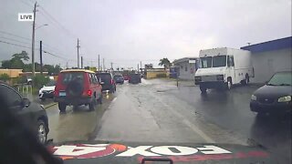 View from the Fox 4 Jeep of flooding on the roads