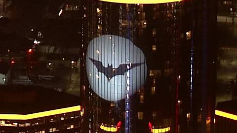 The Bat Signal on the Ren Cen