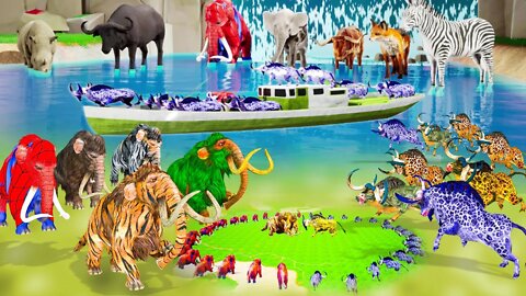 20 Zombie Buffalos kidnapped Cow Cartoon Rhino Baby Mammoth Saved By 20 Woolly Mammoth Elephants