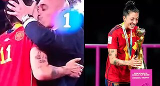 Spanish FA president Luis Rubiales responds after kissing Jenni Hermoso on the lips after World Cup