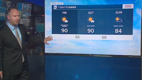 Forecast - Partly cloudy and humid with a chance for a late-day shower