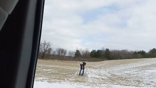 Blue Collar Conditioned Strength - 50 LB Kettlebell Carry 54 LB Sack 400 Yards On Icy Field.