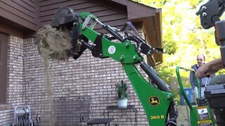 Friend Rescue! Stump Removal Deere 1025R Hydraulic Backhoe Thumb!