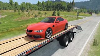 Car animation: flatbed trucks help cars cross ponds, can flatbed trucks transport cars across rivers