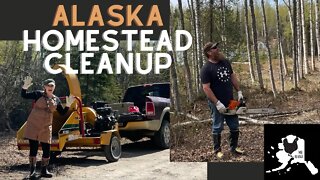 Cleaning up our Alaskan Homestead | cutting and lemming trees | clearing logs| Baby Chicks Update