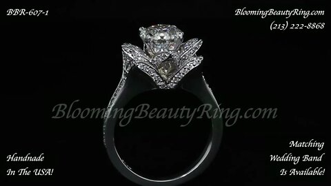 BBR-607-1 Small Crimson Rose Flower Style Diamond Engagement Ring