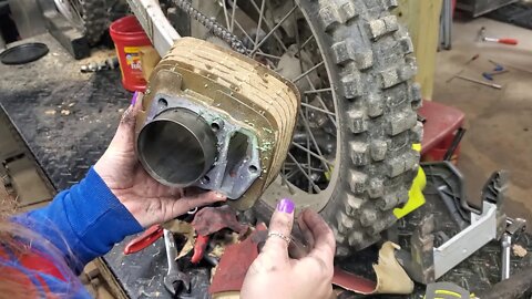 Krista prepping the head and cylinder for the new parts | CRF230F update