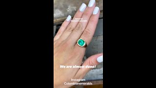 Steps to hand making cushion Colombian emerald solitaire bezel gold ring 14K gold