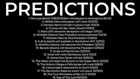 PREDICTIONS - Harris' plane crash 12/31; Israel nuke Damascus 1/5/23; asteroid 9/2/23