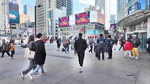 Toronto Canada Downtown Walk Bay Street, Dundas Street and Yonge-Dunsas Square