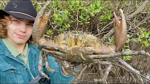 MONSTER MUDCRAB & Flathead Catch & Cook! SOLO HUNT Crabpot vs Barehands