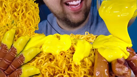 ASMR SUPER EXTRA CHEESE CHEESE CHEESE NOODLES & FRIED SAUSAGE EATING | NO TALKING | ASMR MUKBANG