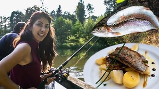 Fishing for our dinner at a Castle in Czech Republic