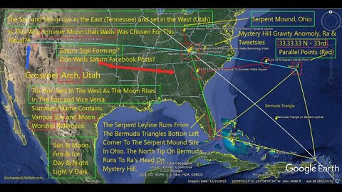 Summer Moon Utah Wells Ritual Map: Ben Hill To Bermuda - The Serpent Leyline Twin 33rd Parallel
