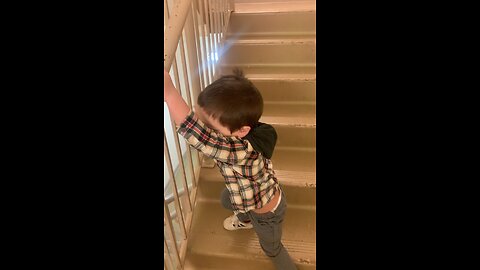 Learning how to walk down steps with 2y/o TJ