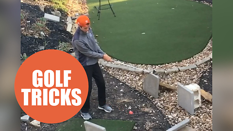 Teenage golf star potted a ridiculously complicated 15-part trick shot