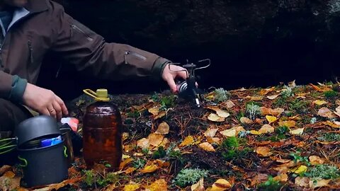 Autumn bushcraft hiking in the rainy fores...13