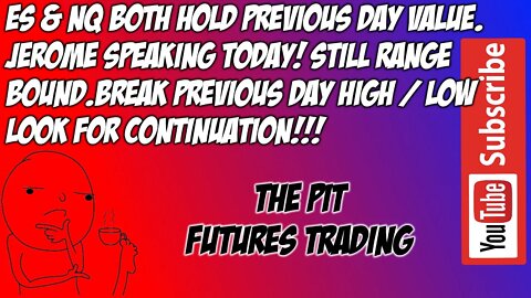 NQ & ES Hold Previous Day Value | Jerome Powell On Deck | Premarket Futures Day Trade Plan