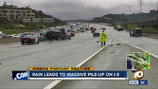 Rain leads to massive pile-up on Interstate 5