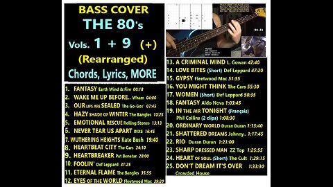 Bass cover THE 80's Vol. 1 (Rearranged) __ Chords, Lyrics, MORE