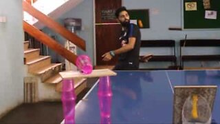 Amazing ping-pong trick shot