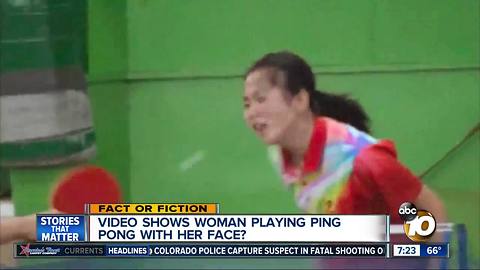 Woman plays ping pong with her head?