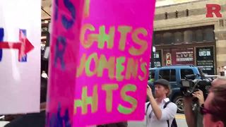 Protesters at Donald Trump rally at the Fox Theatre in Atlanta, Georgia