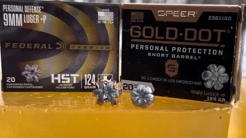 Taurus GX4 test shoot: Vista Outdoors 124 gr 9mm +P, Federal HST vs Speer Gold Dot - Ballistic Gel