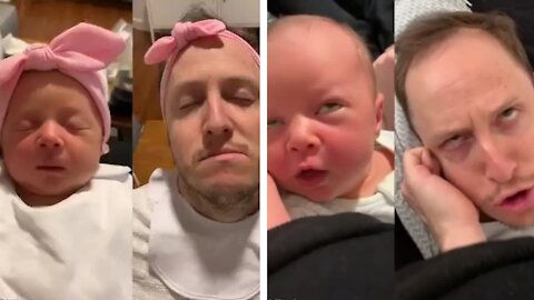 Daddy perfectly copy his baby when he is sleeping